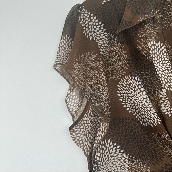 Dress Barn Women's Sheer Top Size XL Brown Sheer Y2K Babydoll Flutter Sleeve - Picture 7 of 9